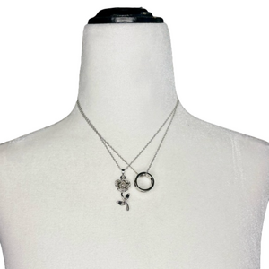 NEW 2 Piece Necklace - Rose and Ring - Stackable
